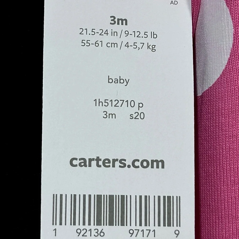 Carter's Baby Girls Cotton‎ Romper One-Piece Outfit Size 3M Pink Polka Dot Crab